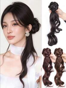 Băng đô búi tóc cao và buộc lệch bên cho nữ, tóc giả tổng hợp, tăng độ dày tự nhiên, kiểu hoa cài đầu, phù hợp cho phụ nữ sử dụng hàng ngày và các buổi tụ họp. - Nhiều màu - Xem 1