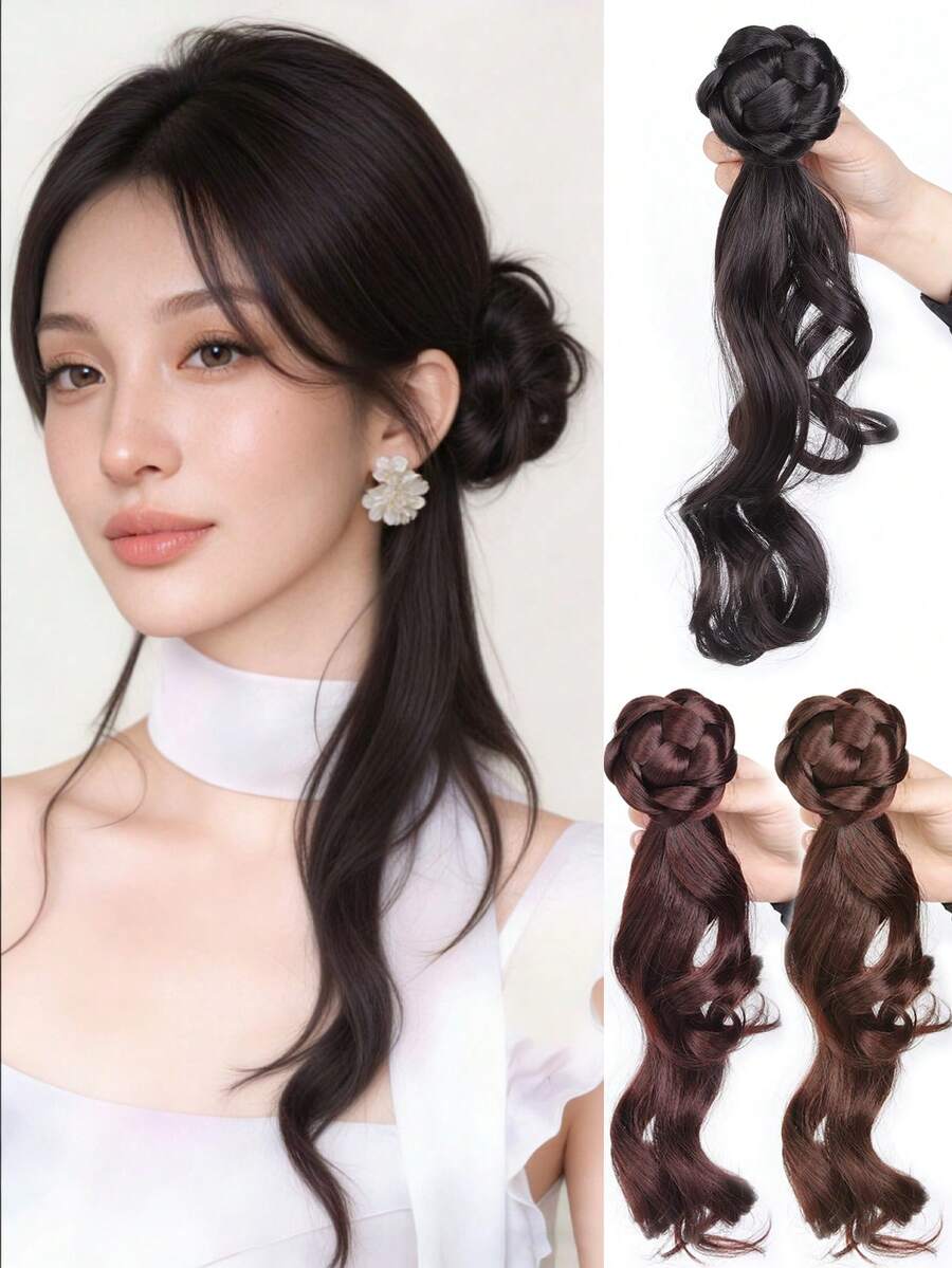 Băng đô búi tóc cao và buộc lệch bên cho nữ, tóc giả tổng hợp, tăng độ dày tự nhiên, kiểu hoa cài đầu, phù hợp cho phụ nữ sử dụng hàng ngày và các buổi tụ họp. - Nhiều màu - Xem 1