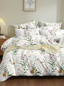 2/3pcs Exquisite Purple Green Plant Pattern Duvet Cover Set (Filling Not Included), Suitable For All Seasons, Soft And Comfortable. (1pc*Duvet Cover + 2/3pcs*Pillowcases, Pillow Inserts Not Included). Soft Dual-Color Design Bedding Set, Suitable For Bedroom And Guest Room, Suitable For Large/Medium/Small Double Bed Sizes. Breathable Soft Microfiber Bedding, Durable And Easy To Care For. - Pastel Green - View 6