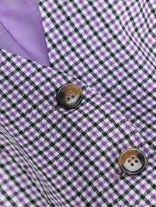 Áo khoác gile nữ bằng vải dệt kẻ caro, cài nút phía trước và có túi, kiểu dáng thường ngày, thích hợp cho mùa xuân, thu và hè. - Màu Lilac Tím - Xem 3