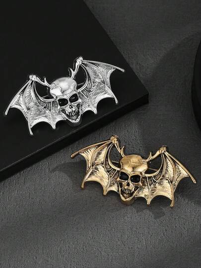 1 pieza Broche retro con diseño de calavera y murciélago, accesorio exagerado de estilo punk adecuado para el uso casual en la calle de los hombres