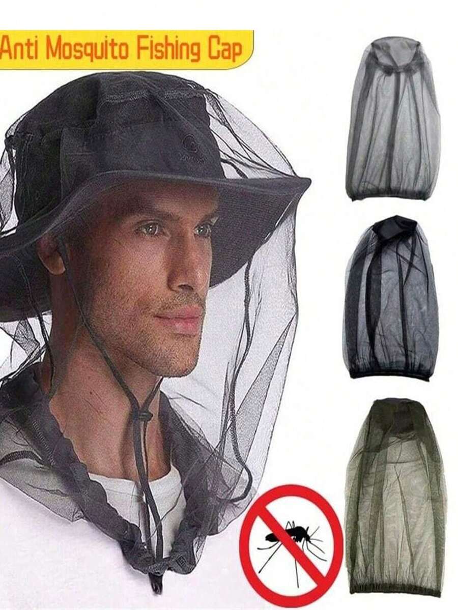 3pcs Anti-Mosquito Head Net, Outdoor Fine Mesh Bug Face Cover, Breathable Insect Protection For Fishing, Hiking, Camping, Gardening, Fits Most Hats, Unisex - A - View 1