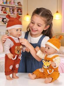 Bộ quần áo búp bê sơ sinh 16-18 inch - 3 món (quần yếm + băng đô + tất), màu xanh dương/hồng, trang phục thời trang cho búp bê, quà tặng ngày thiếu nhi (Không bao gồm búp bê) - Nhiều màu - Xem 5