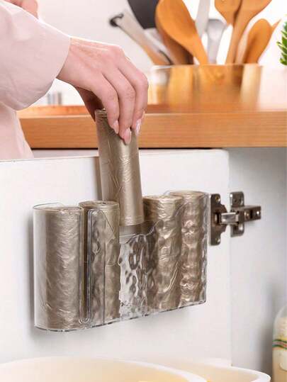 Estantería de almacenamiento de pared de gran capacidad sin taladro, adecuada para guardar bolsas de basura, film transparente, paraguas, rodillos de cocina, etc. Diseño de múltiples capas para un fácil acceso, aplicable para cocina y baño, ahorro de espacio, material de plástico duradero, ideal para almacenamiento doméstico de bolsas de basura