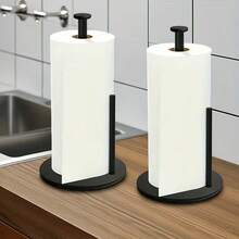 2pcs/Set Stainless Steel Paper Towel Holder, Black & Silver Kitchen Roll Paper Dispenser With Weighted Base - Multicolor - View 12