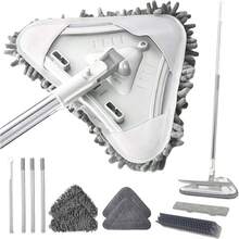 7-In-1 Triangle Mop Set With 7 Replaceable Heads And Adjustable Long Handle For Walls Floors Windows Baseboards White - Trắng - Xem 1