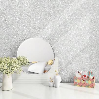 1卷银色闪光自粘壁纸，可移除式接触纸，适用于卧室墙壁、抽屉、橱柜、工艺品、礼品包装、家居装饰DIY，尺寸为17.7英寸 x 39.3英寸/118.1英寸/196.8英寸