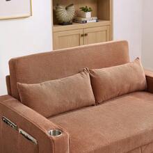 Minimalistisk, elegant och lätt 3-i-1 tvåsits bäddsoffa med glidande konvertibel funktion, USB-laddning, perfekt för tupplurar, beige - Orange - Visa 5