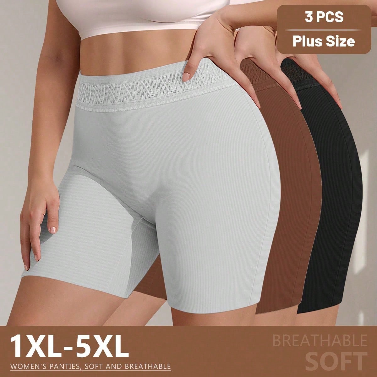 Piezas Bragas para mujer de talla grande, bragas sin costuras de cintura alta y cadera melocotón