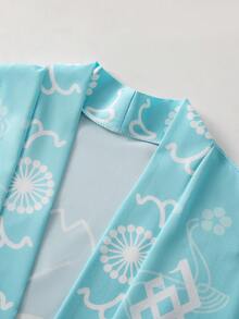 Anime Inspired Kimono Jacket, 3/4 Sleeve, Loose Fit, Windbreaker, Blue-Green Japanese Style - Mint Blue - View 5