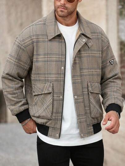 Áo khoác dáng rộng kẻ caro kiểu retro dành cho nam, chất liệu vải rộng rãi, phong cách Mỹ, thích hợp cho mùa xuân/thu.