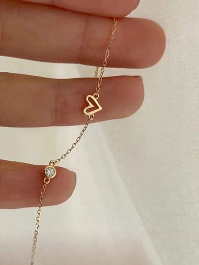 1件S925纯银甜美可爱心形手链，简约百搭流行心形腕链，小众优雅奢华少女心形饰品，送给朋友和爱人的礼物