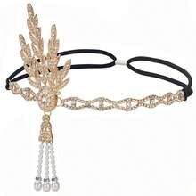 5 Pieces Of Costume Party Golden Set. Includes Prop Alloy Headgear, Gloves And Faux Pearl Glass Necklace. Can Be Used Independently. - Gold - View 5