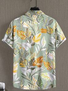 Tropical Leaves Pattern Symbolizes Vitality And Harmony With Nature Creating A Relaxing Summer Vibe Stylish 3D Printed Short Sleeve Button Down Shirt For Men Perfect For Beach Or Casual Wear - 白色 - 查看 2