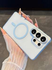 商务半透明磨砂磁吸手机壳，兼容三星 Galaxy S26 Ultra S25 S24 Ultra S23 S22 Ultra S25 Ultra，硬质超薄无线充电后盖 - 冰川藍 - 查看 3