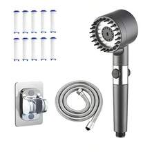 [13pcs!] Filtered Shower Head And Hose Set - 3-Stage Adjustable Shower Head With Filter, Wall-Mounted, Painted Surface, Rainfall Setting, Shower Head, High-Pressure Rainfall Shower Head/Handheld Shower Combo, Includes 59-Inch Water Hose, 3-Setting - Shower + 1.5m Silver Pipe + Bracket Silver - View 9