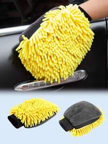 Double-Sided Car Washing Gloves, Waterproof Lining, Made Of Microfiber And Faux Wool, Won't Scratch, Helps Produce Foam, Ideal For Car Detailing, Washing And Drying, A Useful Car Cleaning Tool - A - View 5