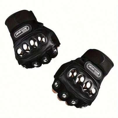 1 Pair Of Black Steel Outdoor Knuckle Motorcycle Gloves, Half-Finger Gloves, Unisex, Very Suitable For Cycling, Skiing And Other Activities!
