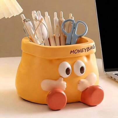 1pc Cartoon Pen Holder Desk Organizer, Multi-Function Office Stationery Storage Box, Cute Birthday Gift