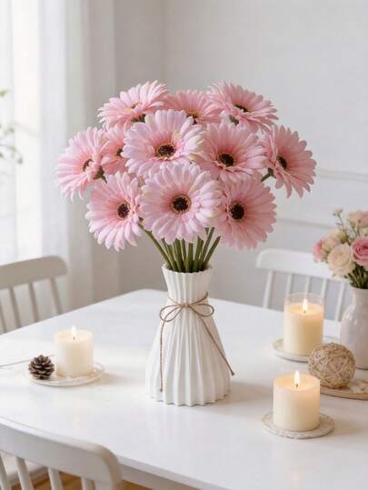 1/2支人造非洲菊，适用于婚礼、法式风格、轻奢风格、ins风家居装饰、婚礼布置、烛光晚餐、圣诞派对、餐桌中心装饰、户外花园布置，也可作为乔迁礼物、结婚礼物、周年纪念礼物、生日礼物、母亲节礼物。