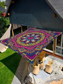 1pc Outdoor Thick Waterproof Sunscreen Gradient Mandala Floral Green Bohemian Pattern Outdoor Garden Patio Canopy Beach Sunshade (Ropes Included, No Frame) - Multicolor - View 4