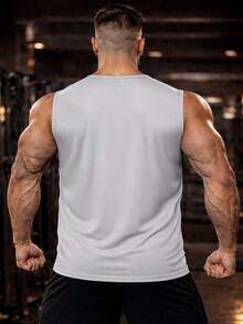 Men's Solid Color Sleeveless Fitness Tank Top, Muscle Fit Activewear Vest Sports - Light Grey - View 5