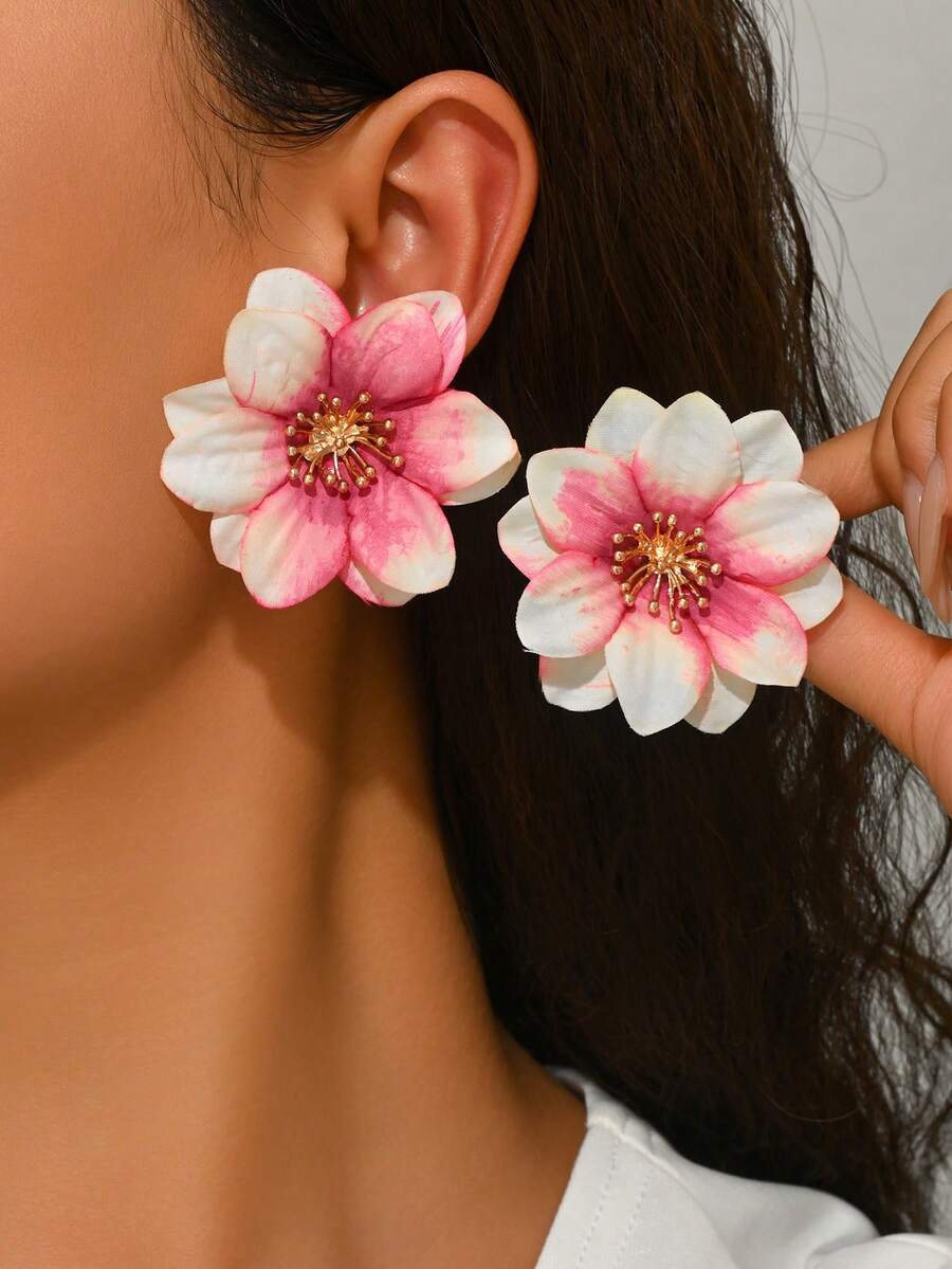 1 paire de boucles d'oreilles pendantes élégantes et bohèmes de style plage, avec des orchidées, des fleurs de pêcher, des pivoines et des dendrobiums verts imprimés batik. Convient pour les fêtes, les vacances, les mariages et la photographie en tant que cadeau de bijoux. En raison de la fabrication artisanale, la couleur et la taille des pétales peuvent présenter de légères variations, veuillez le comprendre. - Multicolore - Voir 1