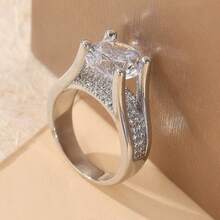 Double Layer Hollow Zirconia Ring, Elegant Luxury Women's Party Exquisite Gift - Silver - View 3