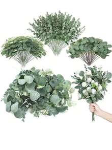 3/30/60/120 pièces Feuilles et tiges d'eucalyptus artificielles mélangées, pièces de monnaie argentées artificielles en vrac, feuilles d'eucalyptus pour compositions florales, bouquets de fleurs artificielles, vases de mariage, décoration florale, décoration d'intérieur, décoration de mariage, décoration de chambre - Vert - Voir 5