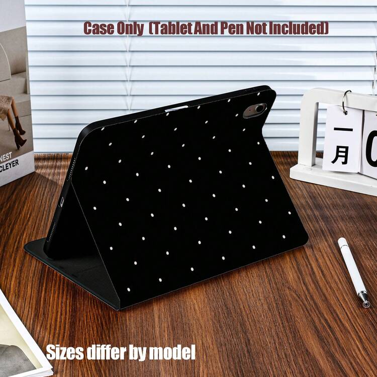 Black Polka Dot Pink Bunny Case (Book Style With Pencil Slot) Classic Black Base With White Polka Dots, Featuring A Fluffy White Bunny With A Pink Bow In A Circular Frame. Compatible With IPad Mini 4/5/6, 9.7/10.2/10.5/10.9/11/12.9/13 Inch, Pro/Air 4/5/6/7, 10th/11th Gen, Galaxy Tab A7Lite/A8/A9/A9Plus/S6Lite/S7/S8/S9/S10/S11/FE/Plus Series. - Multicolor - View 6