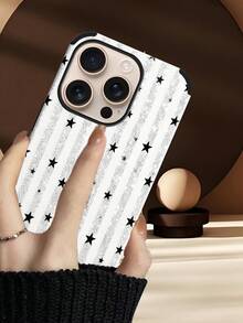 1个条纹闪光星形设计仿皮防震软手机壳，适用于苹果17 Pro Max/16 Pro Max/16 Plus/13 Pro Max/14 Pro Max/13/14/11/12 Pro/11/15 Pro、三星Galaxy S24 Ultra，扬声器孔设计，节日礼物 - 白色 - 查看 5