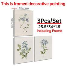 一套三幅复古蓝色植物画廊墙面艺术印刷品，乡村风格墙面装饰，花卉艺术帆布海报，乡村农舍风格装饰，适用于客厅、卧室、厨房、餐厅、咖啡厅、家庭办公室、走廊、家居和房间装饰 - 彩色 - 查看 17