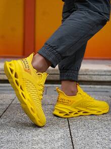 Men's Athletic Yellow Shoes With Hollow EVA Sole Lightweight Sport Sneakers For Running Fitness And Urban Street Style - Màu vàng - Xem 5