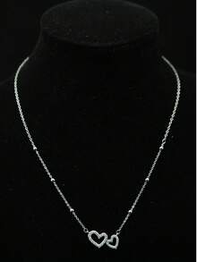 1 chiếc vòng cổ đính đá hình trái tim đôi sang trọng, thiết kế độc đáo dạng vòng cổ nhiều lớp, phù hợp cho phụ nữ đeo hàng ngày. - Bạc - Xem 3