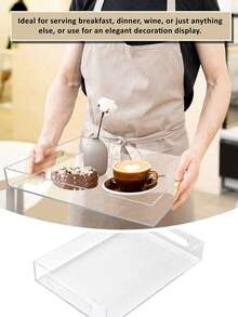 1pc Acrylic Tray, Luxury Transparent Fruit Plate, Hotel & Home Use Storage Tray For Cosmetics, 20cm/30cm/35cm/40cm Thick Transparent Rectangular Acrylic Tray, Plastic Cutlery Holder For Tea Cups And Water Glasses, Simple Style Suitable For Hotel, Living Room, Dining Room, Kitchen, Transparent/Black Acrylic Storage Tray - Transparent - View 6