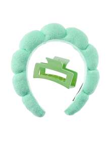 5pcs/Set Women's Daily Makeup Headband & Hair Clip Set, Cartoon Frog Headband, Cloud Headband & Frog Bracelet Headband Set - Mint Green - View 5
