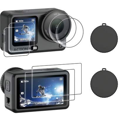 2+2+2+2 Packungen Bildschirmschutz für Osmo Action 3/4/5 Pro/Action 6 Kamera, 6er Pack Ultra Klare Gehärtetes Glas Bildschirmschutz + 2 Stücke Gummi Linsenschutzabdeckung Zubehör-Set, 0,3 mm 9H Härte Kratzfest, speziell für Osmo Action 6/5 Pro/4/3 Dual Screen und Linsen Zubehör