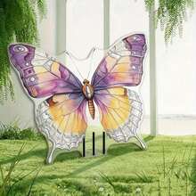 Flat Printed Acrylic Pink Butterfly Garden Decor, Outdoor Yard Lawn Potted Plant Decoration Stake - A - View 2
