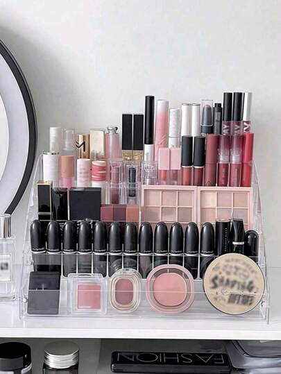 1pc 5-Tier Clear Acrylic Makeup Display Organizer - Compact Eyeshadow, Blush Etc Storage Rack, Fashionable Glasses & Essential Oil Holder, Toolless Assembly, Suitable For Bathroom Or Vanity, Cosmetics Display Shelf | Portable Makeup Organizer | Plastic For Women Storage Organizer Travel Essentials Father Gift Back To School