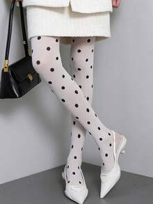 Y2K Cute Polka Dot Sheer Pantyhose – Retro High Waist Stretchy Tights For Daily Wear - Multicolor - View 5