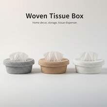 纸巾盒，纸巾收纳盒，高品质新款纸巾盒，简约设计，适用于客厅、卧室、餐桌等家居场所，棉绳手工编织，3种颜色可选 - 灰色 - 查看 1