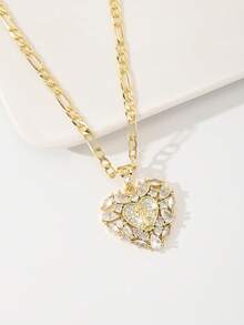 1pc Classic European And American Style Copper Inlaid Zirconia 's Protective Light Heart Pendant Necklace, Limited Edition, Suitable For Christmas/Thanksgiving/Halloween/Mother's Day/Valentine's Day Gifts, Catholic First Communion, Daily And Festival Wear, Prayer - Yellow Gold - View 3