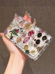 Lips 1pc Airbag Bead Embroidered Pomegranate Lip Pattern Full Coverage TPU Shockproof Phone Case Compatible With Apple 17, 16, 15, 14, 13, 12, 11 Pro Max And Series - Multicolor - View 4