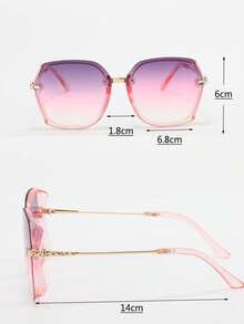 1pc Women's Square Fashion Sunglasses, UV Protection, Gradient Color, Metal Temples With Rhinestone Embellishment, Retro Style Suitable For Summer, Beach, Travel, Outfit, Vacation - Pink - View 6