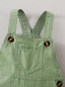 男婴条纹短袖连体衣和背带裤两件套，夏季 - 綠色 - 查看 8