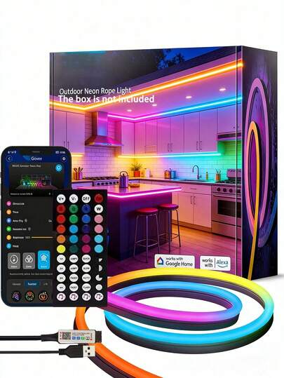 Đèn dây neon ngoài trời, dài 32,8ft (khoảng 9,6m) chống thấm nước, trang trí sân hiên với 64 chế độ chiếu sáng, dải đèn neon hồng ngoại RGB, thanh đèn LED silicon dẻo, đèn trang trí chống thấm nước có điều khiển từ xa không dây, đồng bộ nhạc, đèn LED ngoài trời linh hoạt, đèn đổi màu cho Giáng sinh, trang trí trong nhà/ngoài trời, chiều dài 1m/2m/3m/4m/5m