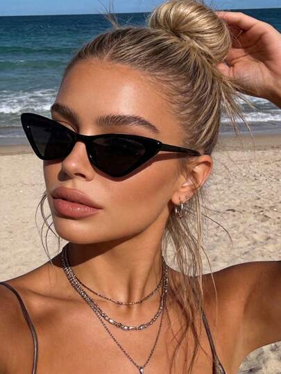 1 Pair Unisex Classic Retro Plastic Cat Eye Glasses, Suitable For Street Photography, Parties, Vacations, And Music Festivals