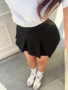 Women's Solid Color Pleated Mini Skirt, A-Line Casual Skirt, Non-Stretch, Fashion Versatile Elegant - Black - View 5