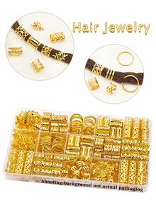70pcs Adjustable Metal Hair Beads Rings, Suitable For Braids, Hair Accessories, Claw Clips - Gold - View 4