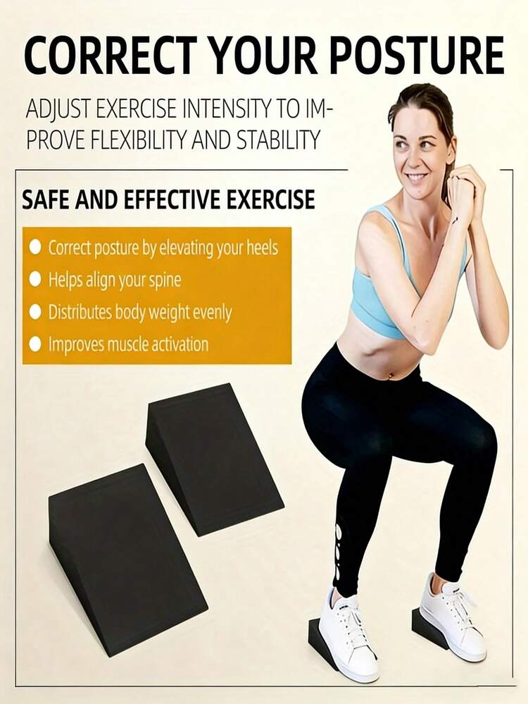 2件/1件瑜伽斜板，健身负重训练斜板，EVA提踵拉伸楔形垫，可调节斜板深蹲垫，小腿拉伸板，带斜板装置的防滑瑜伽砖，家用健身腿部力量训练器材，改善平衡和肌肉稳定性 - 黑色 - 查看 3